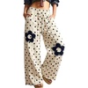 image:imagechouyatou Womens Distressed Polka Dot Jeans Patchwork Wide Leg Denim PantsBeige Black