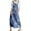 image:imagechouyatou Womens Floral Bib Denim Overall Dress ALine Jumper Jean DressDark Blue