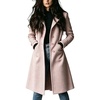 image:imagechouyatou Womens Single Breasted Herringbone Wool Long Trench Pea CoatPink