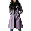 image:imagechouyatou Womens Single Breasted Herringbone Wool Long Trench Pea CoatPurple