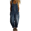 image:imagechouyatou Womens Y2K Denim Bib Overall Pants Button Front Wide Leg Jean Jumpsuits Vintage Loose RomperDark Blue