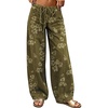 image:imagechouyatou Womens Y2K Floral Wide Leg Jeans Mid Rise Drawstring Denim PantsArmy Green