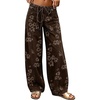 image:imagechouyatou Womens Y2K Floral Wide Leg Jeans Mid Rise Drawstring Denim PantsCoffee