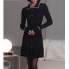 image:imagechouyatou Women Party Polo Long Sleeve Ribbed Knit Sweater Dress Bodycon Work Dressy Pullover Midi DressBlack