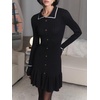 image:imagechouyatou Women Party Polo Long Sleeve Ribbed Knit Sweater Dress Bodycon Work Dressy Pullover Midi DressBlack