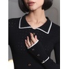 image:imagechouyatou Women Party Polo Long Sleeve Ribbed Knit Sweater Dress Bodycon Work Dressy Pullover Midi DressBlack