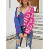 image:imagechouyatou Womens Color Block Leopard Pattern Long Sleeve Button Down Cardigan SweatersBlue