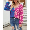 image:imagechouyatou Womens Color Block Leopard Pattern Long Sleeve Button Down Cardigan SweatersBlue
