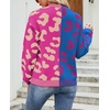 image:imagechouyatou Womens Color Block Leopard Pattern Long Sleeve Button Down Cardigan SweatersBlue