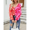 image:imagechouyatou Womens Color Block Leopard Pattern Long Sleeve Button Down Cardigan SweatersRed