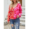 image:imagechouyatou Womens Color Block Leopard Pattern Long Sleeve Button Down Cardigan SweatersRed