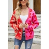 image:imagechouyatou Womens Color Block Leopard Pattern Long Sleeve Button Down Cardigan SweatersRed