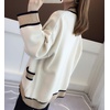 image:imagechouyatou Womens Color Block Striped Cardigans Button Down Knit Sweater Cardigan Outerwear Coat with PocketsBeige White