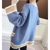 image:imagechouyatou Womens Color Block Striped Cardigans Button Down Knit Sweater Cardigan Outerwear Coat with PocketsBlue