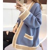image:imagechouyatou Womens Color Block Striped Cardigans Button Down Knit Sweater Cardigan Outerwear Coat with PocketsBlue