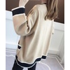 image:imagechouyatou Womens Color Block Striped Cardigans Button Down Knit Sweater Cardigan Outerwear Coat with PocketsKhaki