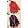 image:imagechouyatou Womens Color Block Striped Cardigans Button Down Knit Sweater Cardigan Outerwear Coat with PocketsNavy