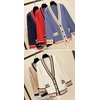image:imagechouyatou Womens Color Block Striped Cardigans Button Down Knit Sweater Cardigan Outerwear Coat with PocketsRed
