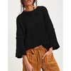 image:imagechouyatou Womens Fall Cropped Oversized Crewneck Casual Cable Knit Sweater TopsBlack