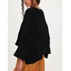 image:imagechouyatou Womens Fall Cropped Oversized Crewneck Casual Cable Knit Sweater TopsBlack