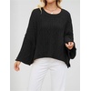 image:imagechouyatou Womens Fall Cropped Oversized Crewneck Casual Cable Knit Sweater TopsBlack