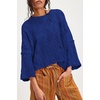 image:imagechouyatou Womens Fall Cropped Oversized Crewneck Casual Cable Knit Sweater TopsBlue