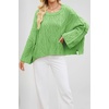 image:imagechouyatou Womens Fall Cropped Oversized Crewneck Casual Cable Knit Sweater TopsGreen