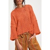 image:imagechouyatou Womens Fall Cropped Oversized Crewneck Casual Cable Knit Sweater TopsOrange