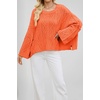 image:imagechouyatou Womens Fall Cropped Oversized Crewneck Casual Cable Knit Sweater TopsOrange