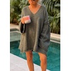 image:imagechouyatou Womens Fall VNeck Ribbed Knit Sweater Dress Loose Fit Trumpet Sleeve Pullover Jumper TopsGreen