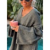image:imagechouyatou Womens Fall VNeck Ribbed Knit Sweater Dress Loose Fit Trumpet Sleeve Pullover Jumper TopsGreen