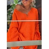 image:imagechouyatou Womens Fall VNeck Ribbed Knit Sweater Dress Loose Fit Trumpet Sleeve Pullover Jumper TopsOrange