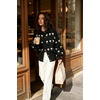 image:imagechouyatou Womens Floral Cardigan Sweater Button Down Collared Knit JacketBlack