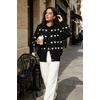 image:imagechouyatou Womens Floral Cardigan Sweater Button Down Collared Knit JacketBlack