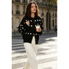 image:imagechouyatou Womens Floral Cardigan Sweater Button Down Collared Knit JacketBlack