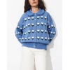 image:imagechouyatou Womens Floral Cardigan Sweater Button Down Collared Knit JacketBlue