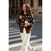image:imagechouyatou Womens Floral Cardigan Sweater Button Down Collared Knit JacketCoffee