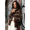 image:imagechouyatou Womens Floral Cardigan Sweater Button Down Collared Knit JacketCoffee