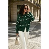 image:imagechouyatou Womens Floral Cardigan Sweater Button Down Collared Knit JacketDark Green