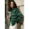 image:imagechouyatou Womens Floral Cardigan Sweater Button Down Collared Knit JacketDark Green