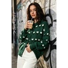 image:imagechouyatou Womens Floral Cardigan Sweater Button Down Collared Knit JacketDark Green
