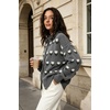 image:imagechouyatou Womens Floral Cardigan Sweater Button Down Collared Knit JacketGray