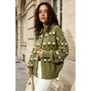 image:imagechouyatou Womens Floral Cardigan Sweater Button Down Collared Knit JacketGreen