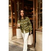 image:imagechouyatou Womens Floral Cardigan Sweater Button Down Collared Knit JacketGreen