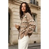 image:imagechouyatou Womens Floral Cardigan Sweater Button Down Collared Knit JacketKhaki