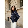 image:imagechouyatou Womens Floral Cardigan Sweater Button Down Collared Knit JacketNavy