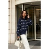 image:imagechouyatou Womens Floral Cardigan Sweater Button Down Collared Knit JacketNavy