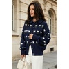image:imagechouyatou Womens Floral Cardigan Sweater Button Down Collared Knit JacketNavy
