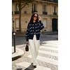 image:imagechouyatou Womens Floral Cardigan Sweater Button Down Collared Knit JacketNavy