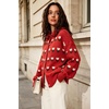 image:imagechouyatou Womens Floral Cardigan Sweater Button Down Collared Knit JacketRed